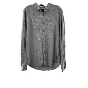 American Heritage Men's Long Sleeve Button Down Shirt Gray/Blue Print Large